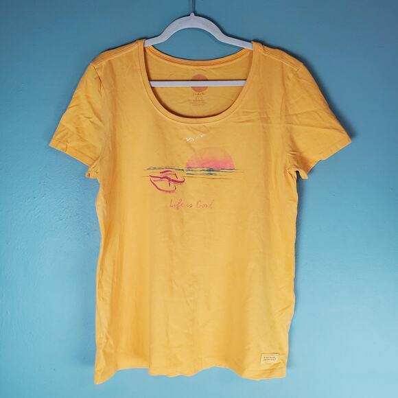 Life Is Good Tops - Life Is Good Womens Yellow Sandal Beach Sun Short Sleeve Crusher Tee Size Large